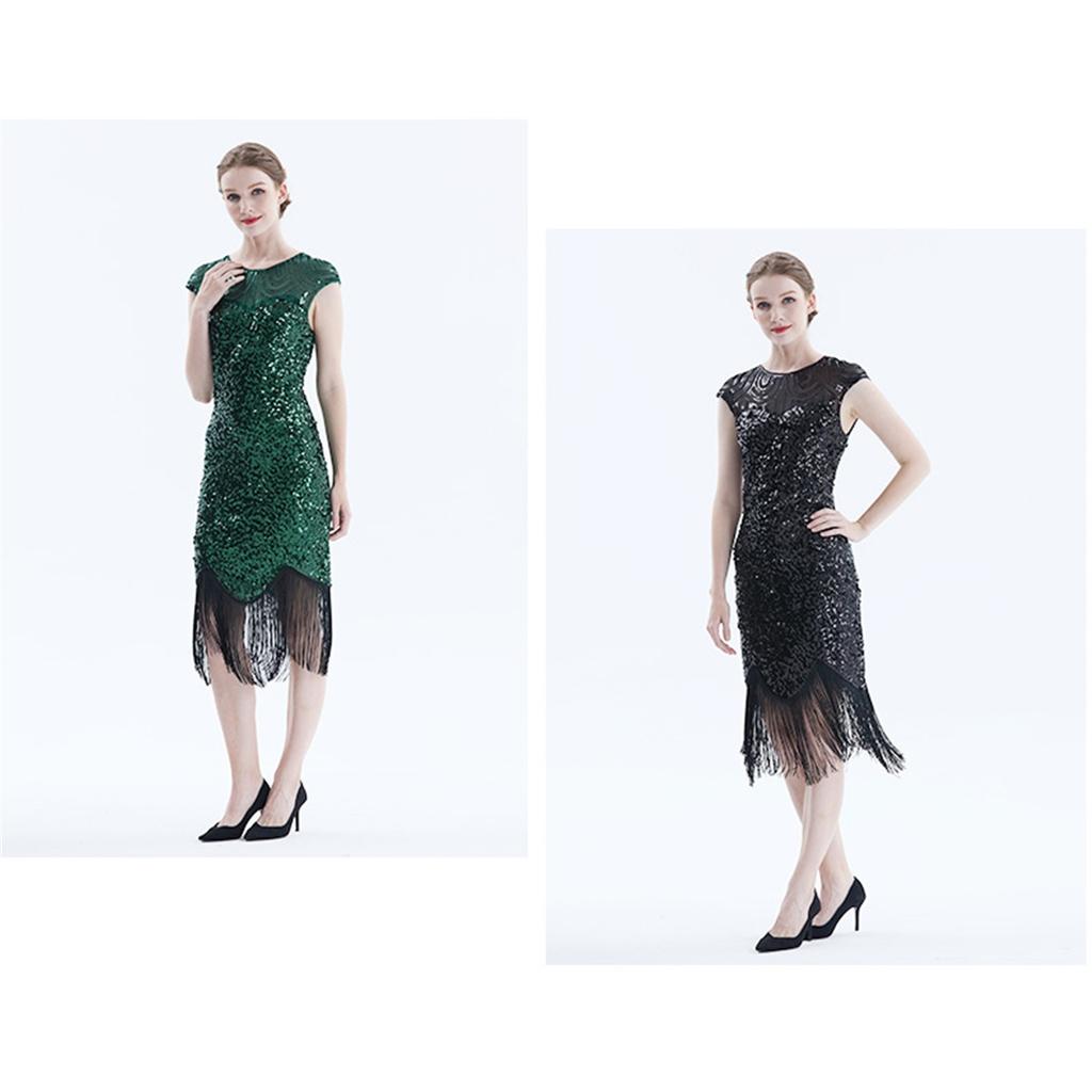 1920S Vintage Gatsby Ball Gown, Round Neck Sequin Embroidered Large Size Dress