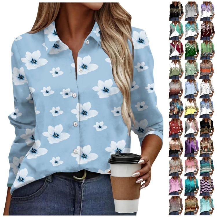 Casual Women Long Sleeve Floral Print Button Down Blouse Basic Wear Regular Top