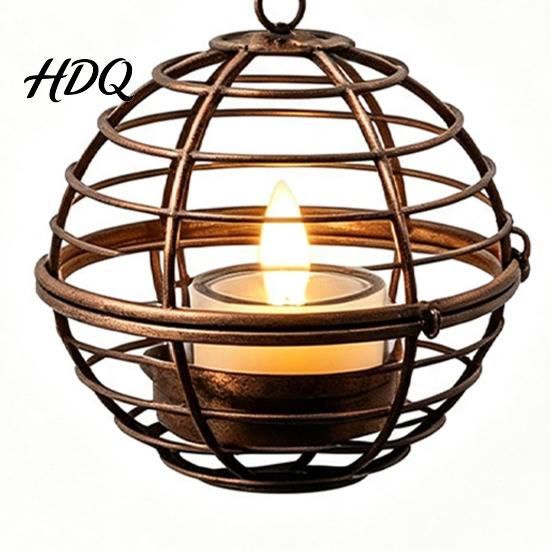 Outdoor Solar Hanging Lanterns Lantern Waterproof Lantern with Tea Light Metal Garden Lights Iron Ball Candle Holder for Backyard Patio Decoration