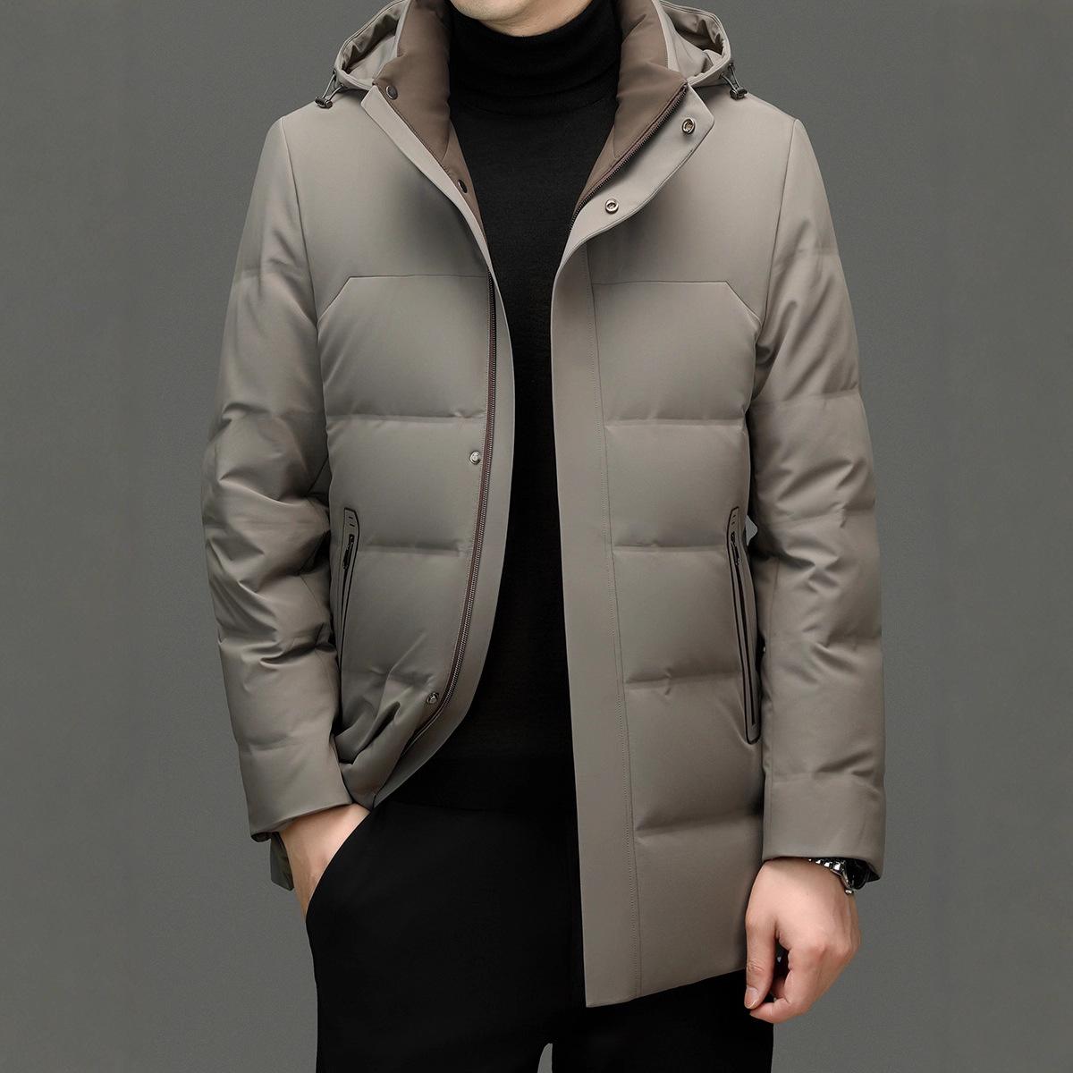

Men s Luxury Mid-Length Hooded Down Jacket with Removable Hood - Winter Warmth for Father M/170 [50-55 kg]