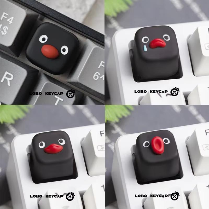 Kawaii Penguin Action Figures Anime Resin Keycap Creative Design Mechanical Keyboard Accessory Esc Key Replacement Fun Ornament