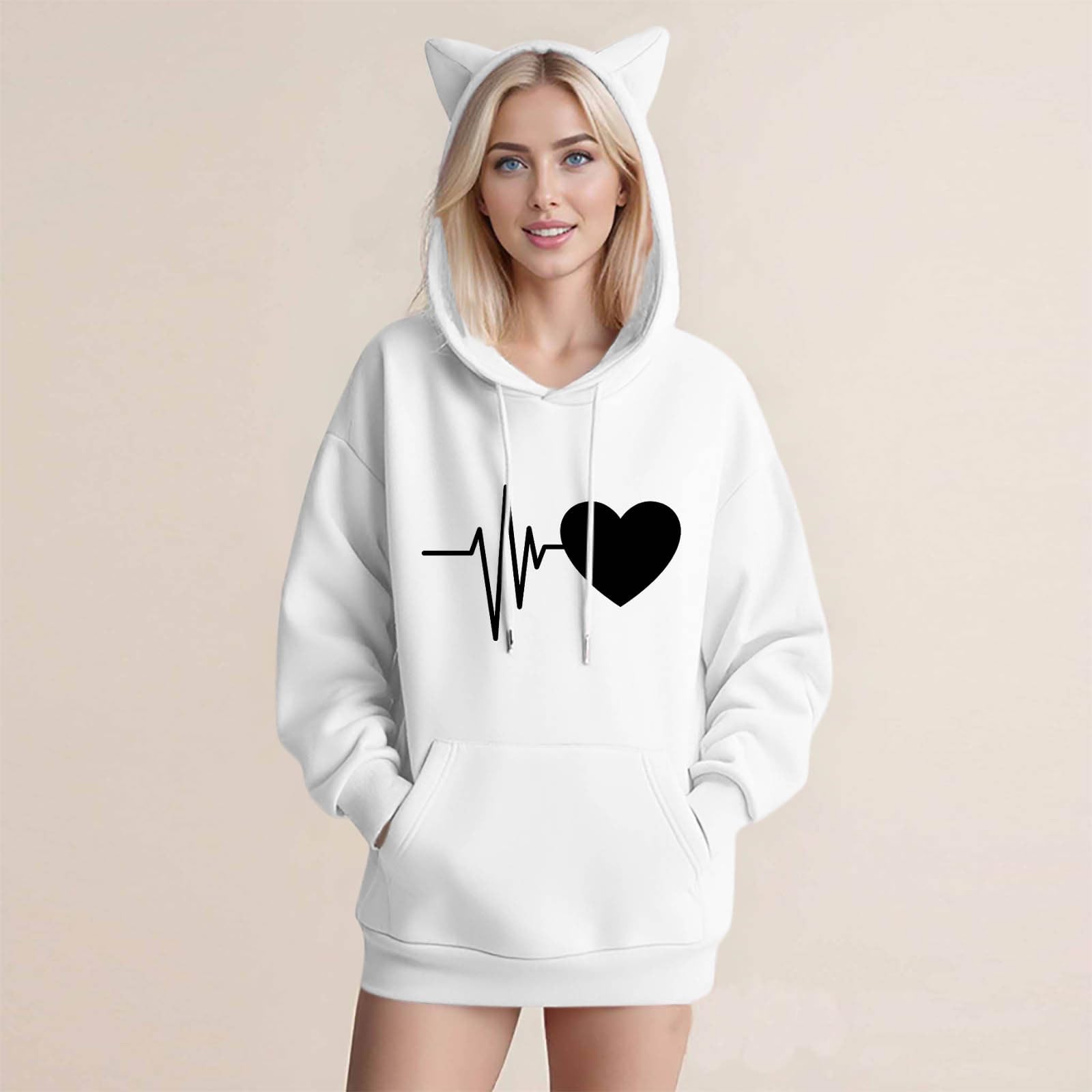 

Женская мода Повседневные толстовки с капюшоном и длинным рукавом XL белый