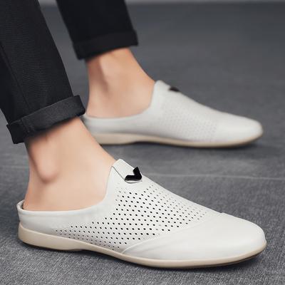 Moda Verão Sapatos Masculinos Sapatos Casuais Meio Sapatos para Homens Mocassins Slip on Couro Meio Chinelo Respirável Slipon Lazy Flats Novos Mocassins Masculinos