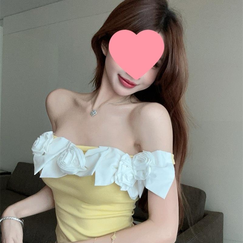 Lotus leaf edge three-dimensional flower one-word collar sling vest women's summer tube top sling women's chest pad