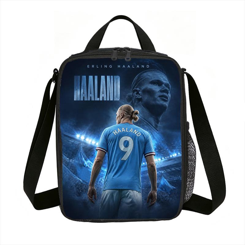 Leer, Reis Geïsoleerde Lunchtassen Haaland Thermische Tas Voetbalster Lunchcontainer Lekvrije Tote Lunchbox Voedselopbergzakken
