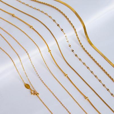 שרשרת זהב 18 קראט חלקה לנשים שרשרת בצורת O שרשרת עצם נחש צבע זהב פלדת טיטניום דקה שרשרת בודדת זהב ורוד ללא תליון
