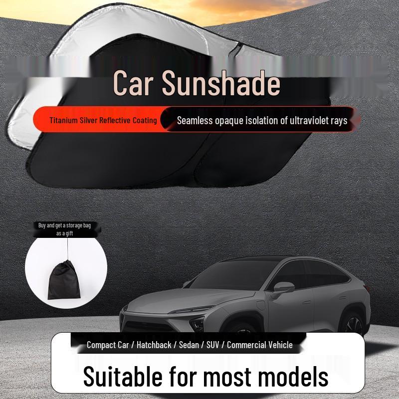 Titanium Silver Universal Car Sunshade - Front Windshield Heat Insulation Curtain