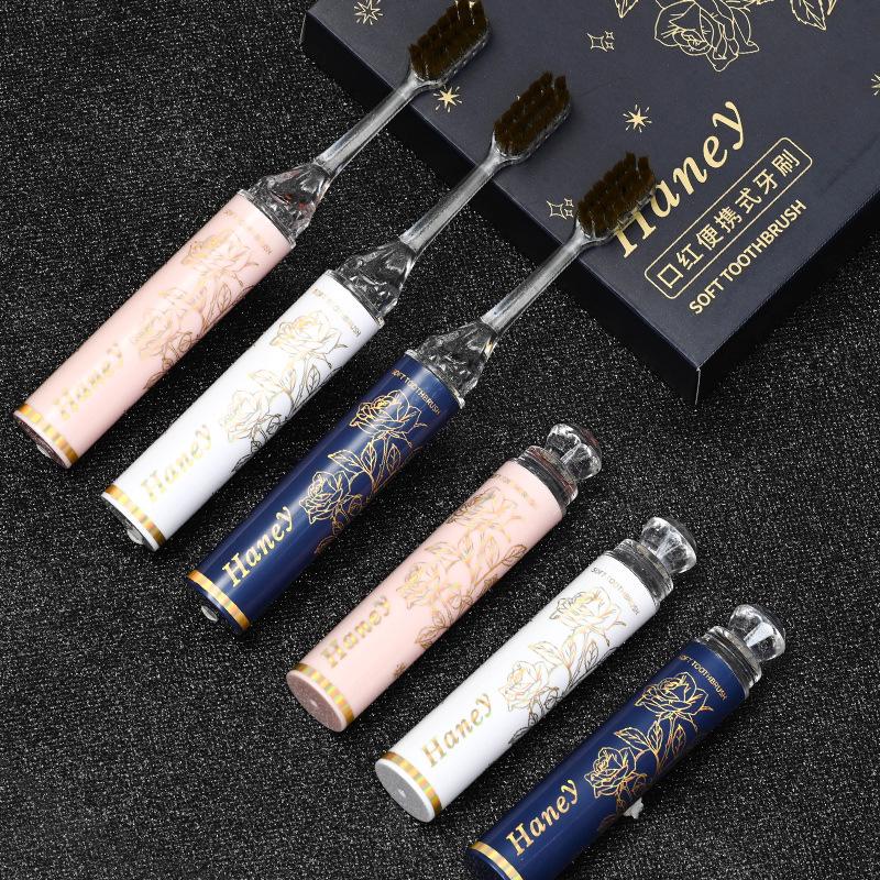 Starry Sky Floral Luxury Lipstick Toothbrush Set - Soft Bristles, Travel Ready [3-Piece Gift Box]