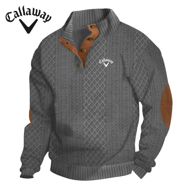 Callaway Embroidered Autumn and Winter Plus Size Men's Outdoor Casual Stand Collar Long Sleeved Jacquard Knitted Pullover Sweatshirt