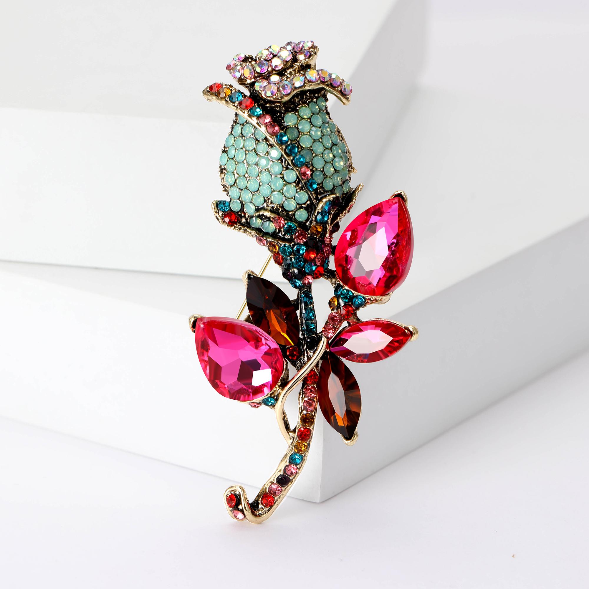 

Mother s Day Classic Rhinestone Rose Brooches for Women Plant Flower Pins Gift for Mother Party Friend Gifts Jewelry Accessories
