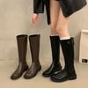 New Style Women's Petite High-top Versatile Riding Boots Autumn/winter Thick Base Long Tube Slimming Boots Rubber Upper Material