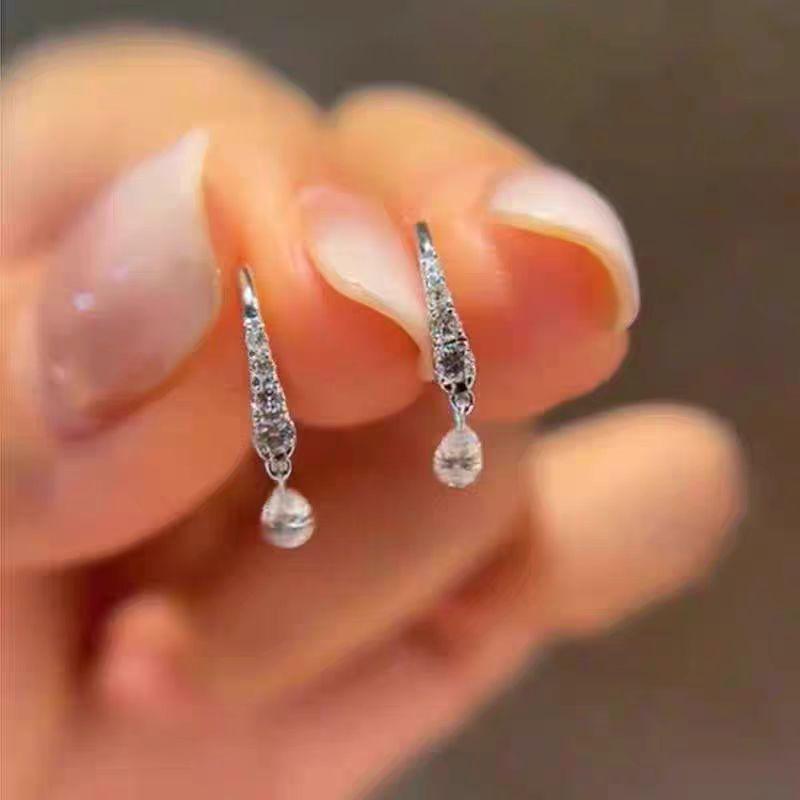 

K gold water drop zircon fringed ear hook temperament earrings light luxury high-end nourishing ear hole earrings