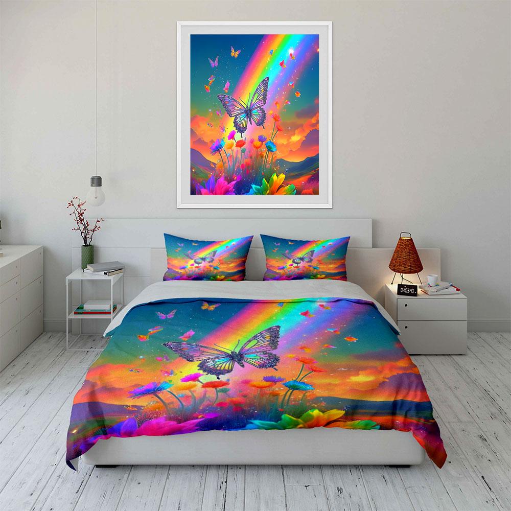 Set Regalo Farfalla Arcobaleno Ispirato alla Natura Raffinato Set Lenzuola Tre Pezzi Regalo Per Bambini e Adulti