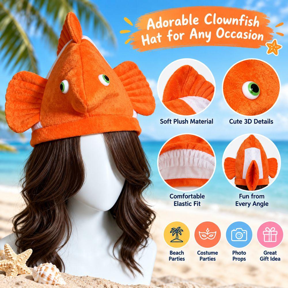 Fischförmiger Fischkostümhut Orange und Weiß Neuheitshut Mode Clownfischhut Bühnenauftritte