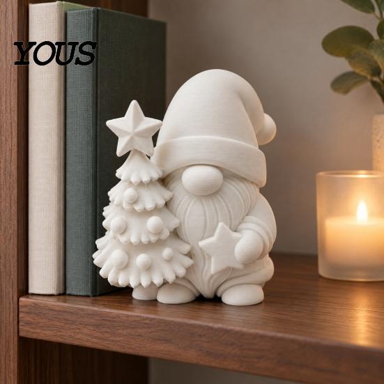 Winter Scene Layout Accessories 3D Printed Christmas Gnome Figurine, DIY Paintable Mini Hugging Holiday Micro Landscape Star & Tree, Desktop