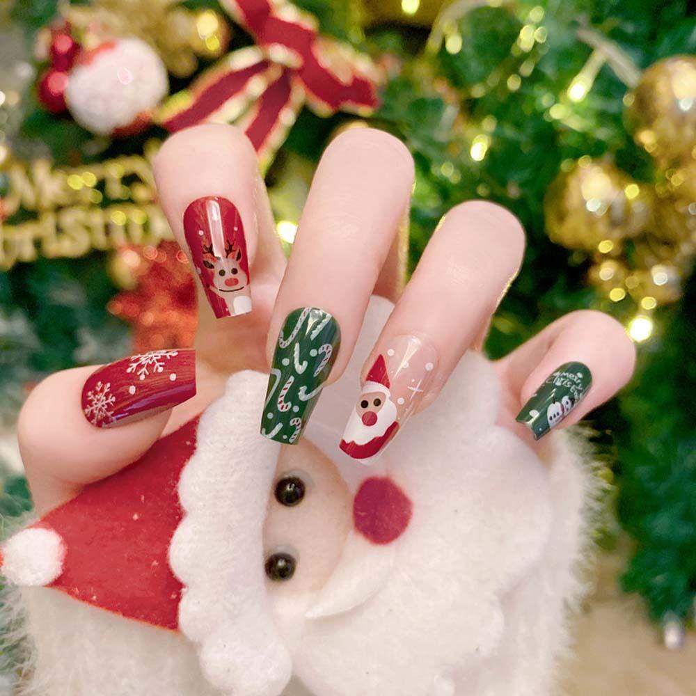 24Pcs/set Christmas Snowflake Christmas False Nails Christmas Fake Nail Extension  Manicurist
