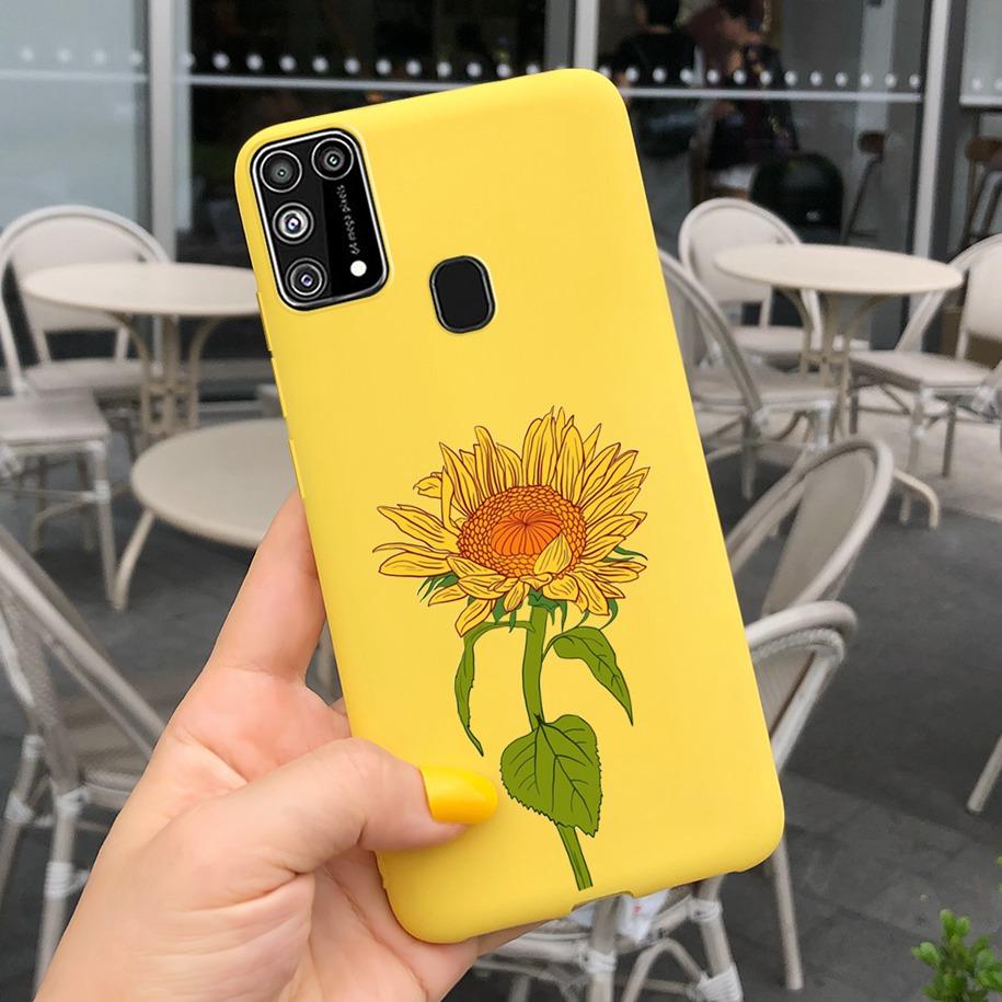 Silikonový kryt Pro Samsung M31 M 31 Obal Čerstvá květina Pírko Nárazuvzdorný kryt telefonu Pro Samsung Galaxy M31s M31 s M315 M317 Etui