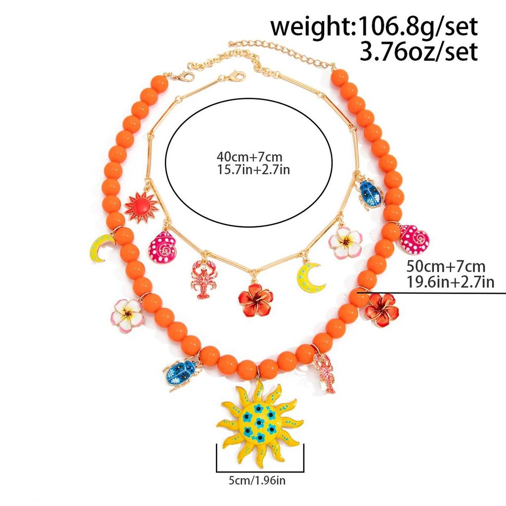 New 2Pcs/Set Bohemia Oil Dripping Flower Pendant Necklace for Women Summer Beach Resin Beads Necklace Y2K Jewelry Gifts New