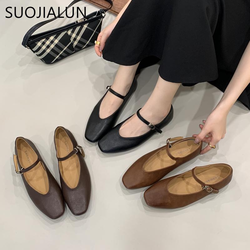 Fashion SUOJIALUN 2025 New Brand Women Flat Shoes Fashion Round Toe Shallow Ladies Elegant Mary Jane Shoes Soft Flat Heel Casual Boat Sh