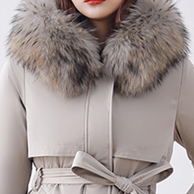 Women's Long Reversible Down Jacket with Raccoon Fur Collar