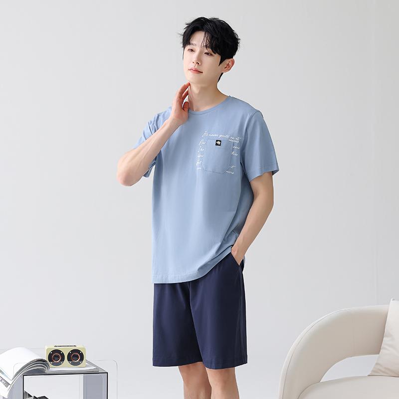 Fenteng [100% Cotton Antibacterial] Home Clothes Men's Pajamas Men's Set T-shirt Shorts 26 Summer New Edition