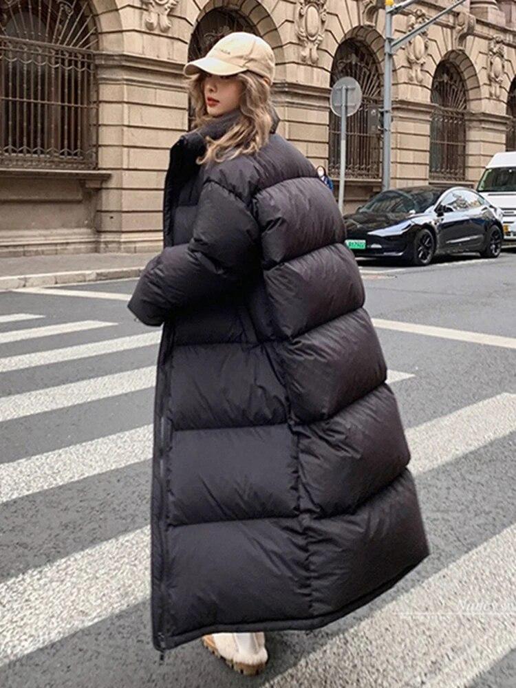 Übergroßen Langen Mantel Frauen Winter Unten Baumwolle Jacke Weiblichen Koreanischen Mode Gepolsterten Mantel Damen Casual Dicke Warme Zipper Mäntel