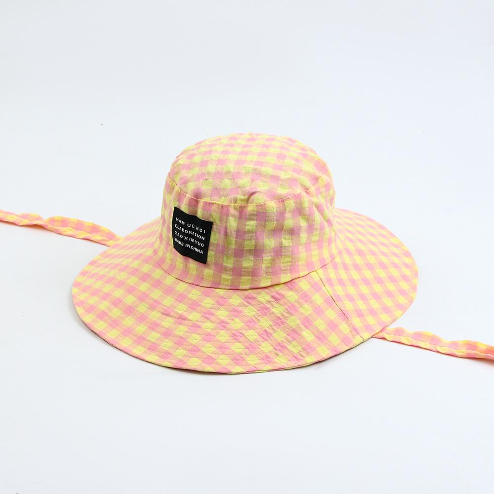 Small Fresh Checked Large Brim Showing The Face of The Little Fisherman Hat for Women In Summer Travel Sun Hat All Round Sun Protection Hat