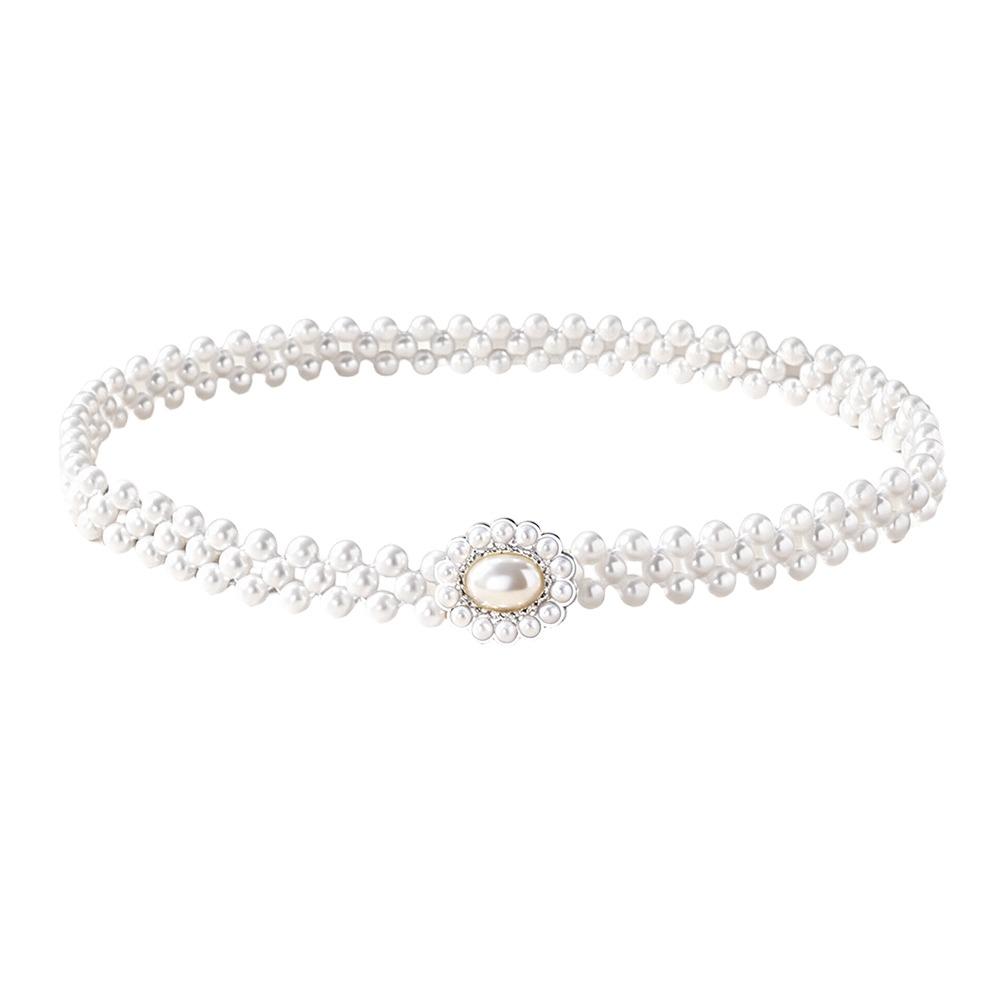 Thin Narrow Style Pearl Waist Chain Pearl Beads Rhinestone Decor Strap Dress Matching Decor I