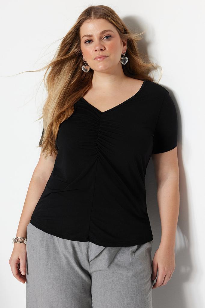 Women's Fashion Plus Size Blouse Polo Neck Short Black Corduroy Shirt Collar Knitted Blouse