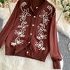 Autumn Winter Women O-neck Vintage Embroidery Flower Knitted Sweater Single Breasted Cardigans Tops