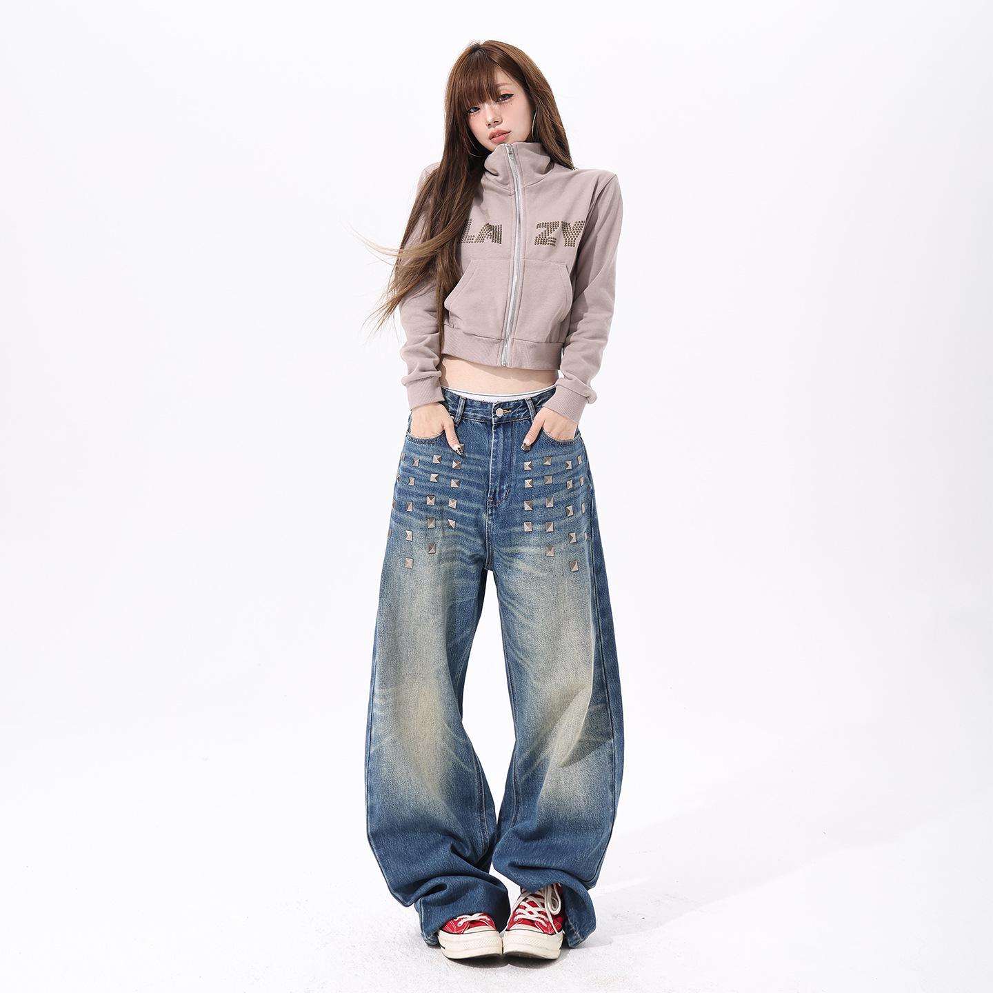 

Women s Distressed Wide-Leg Jeans with Studs – Spring Street Style Extra Large