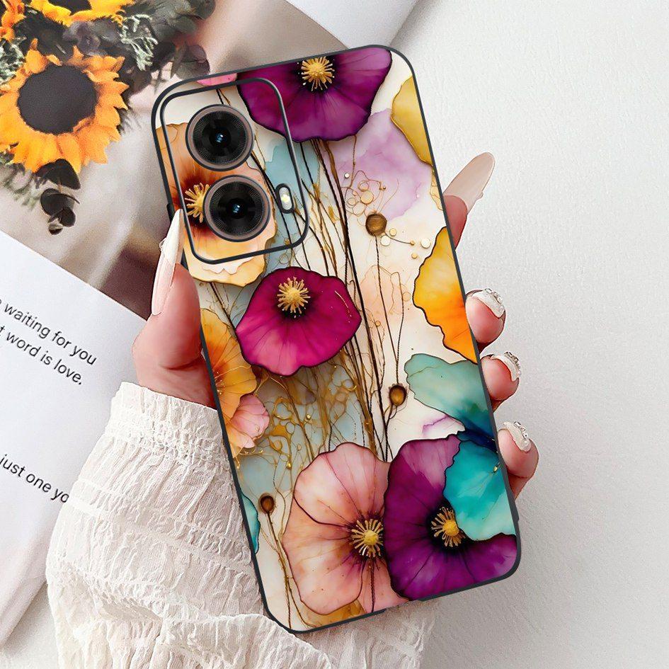 Case For Motorola Moto G35 Cover XT2433-5 Popular Flower Painted Soft Silicone Shockproof Coque For Moto G55 G75 G85 5G TPU Capa