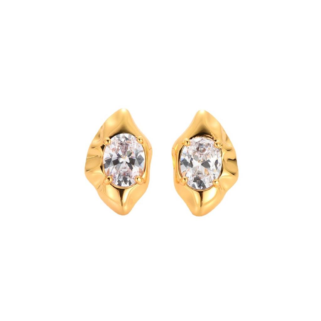 Niche Design Oval Irregular Rhombus Diamond-Set Minimalist Stud Earrings Simple Temperament Versatile Earrings