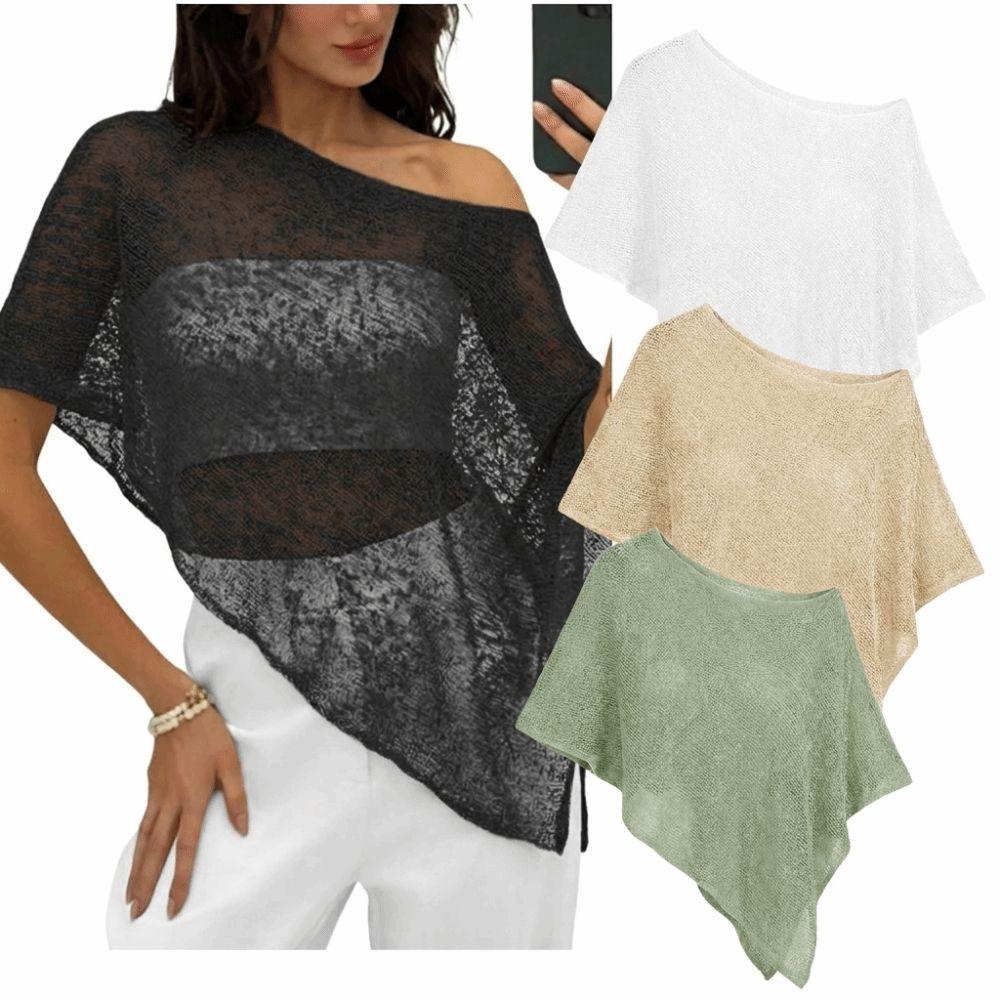 Thin Lightweight Fabric Cape Shawl Cover Up Irregular Cut Design Sheer Mesh Top Summer Season