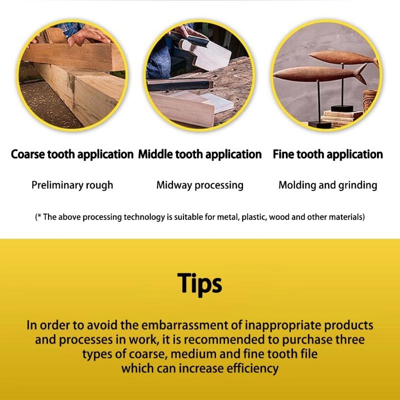 Asortyment ręcznych pilników do drewna, tarnik 3 szt. Wytrzymała stal, antypoślizgowa gumowa rączka, idealny do rzeźbienia, gratowania, mocowania biżuterii