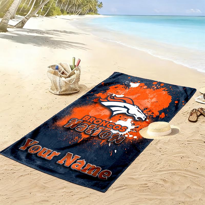 Name Custom Denver Broncos Print Beach Towel, Large Soft Quick Dry Towel for Beach Camping Swimming