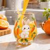 Glass Drinking Cup with Bunny and Carrot Print Stemless Design Suitable for Juice Water and Cold Beverages Durable Household Glassware