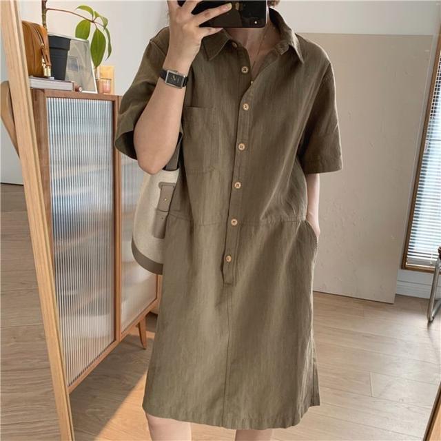

2025 Tie-Dye Retro Cotton Linen Shirt Dress: Women s Long, Straight-Cut, Short-Sleeve Outfit for Spring & Summer M