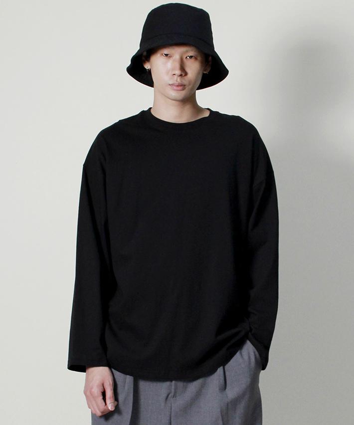 Deumakeu Crew Neck Boxy Fit Long Sleeve T-Shirt Solid Black Ver3