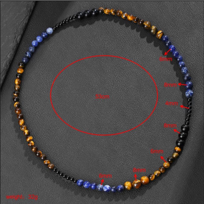 Natural stone necklace, lapis lazuli, tiger's eye stone, bead necklace, bohemian style, irregular jewelry