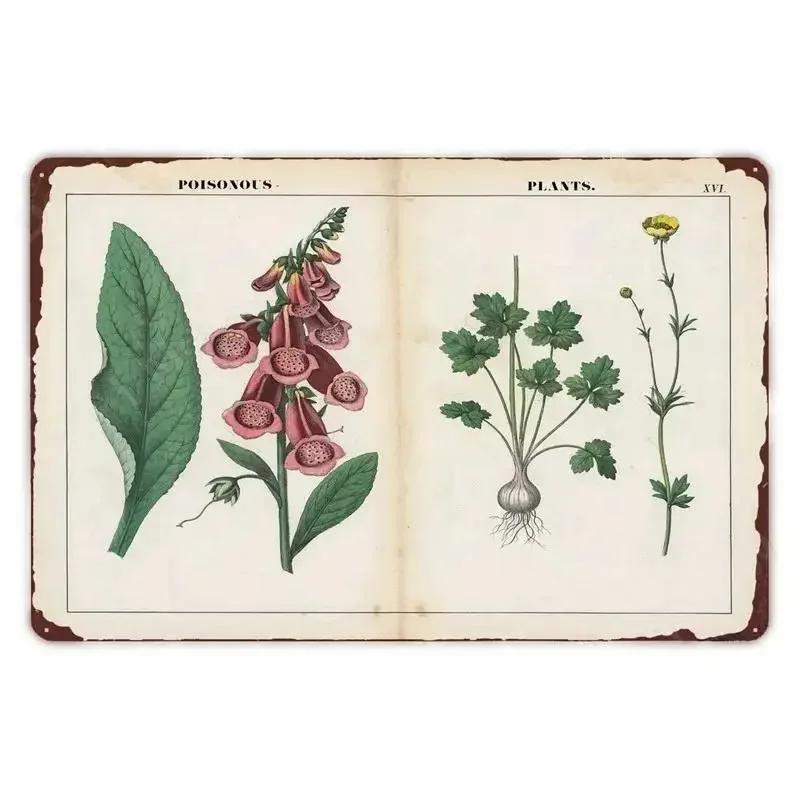 

Ретро плакат с овощами и растениями, винтажный металлический жестяной знак с фруктами, настенная вывеска с цветной капустой, садовая кухонная ферма, цветы, тарелка, декор 20x30cm