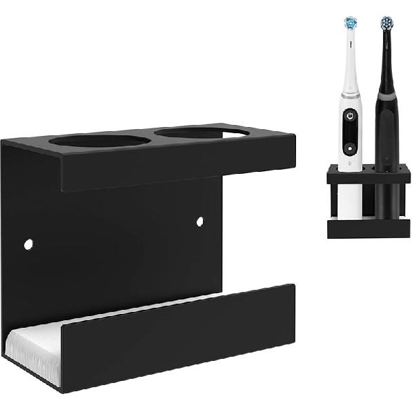 Linkidea Wall Mount Electric Toothbrush Holder for Bathroom, 2 Slots Aluminum Alloy Power Toothbrush Hanger, Self Adhesive Brush Organizer Compatible