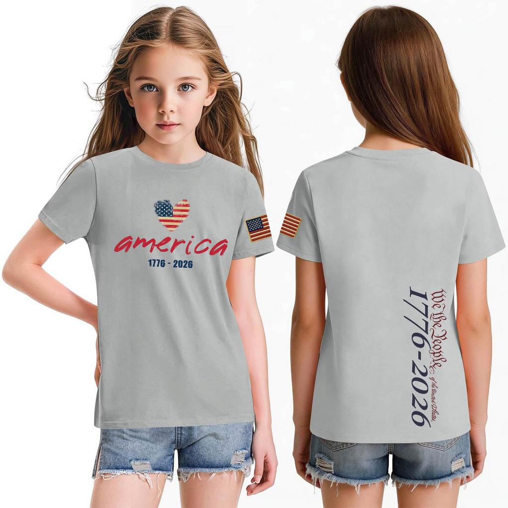 Fashionable Round Neck Short Sleeve Work Clothes Printed Tops For KID Summer Tops