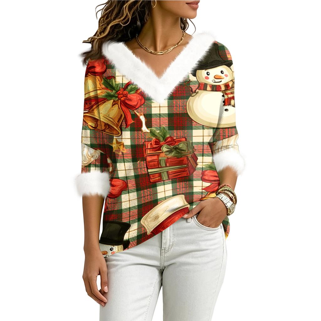 Christmas V-Neck Top with Elegant Cut for Party, Date and Everyday Wear