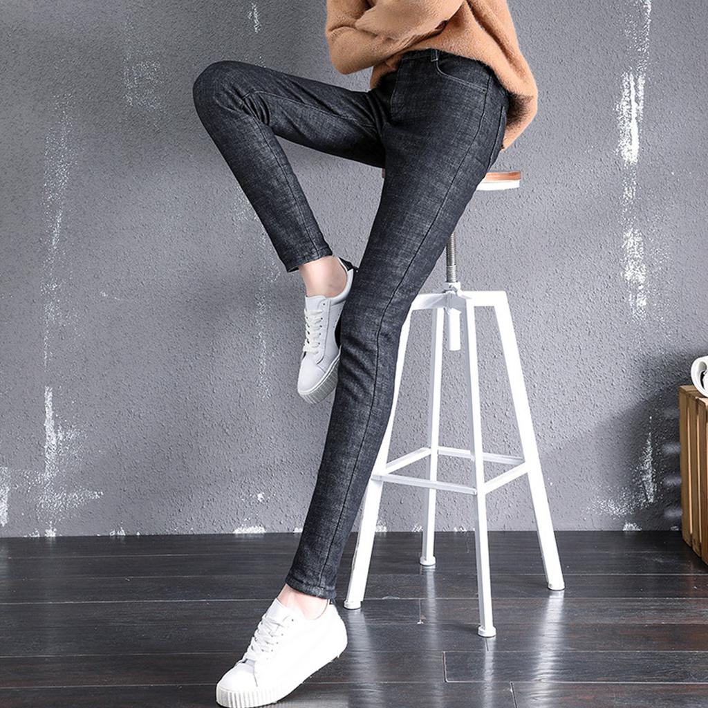 Mode Frauen Plus Größe Plus Samt Elastische Hohe Taille Casual Jeans Bleistift Hosen