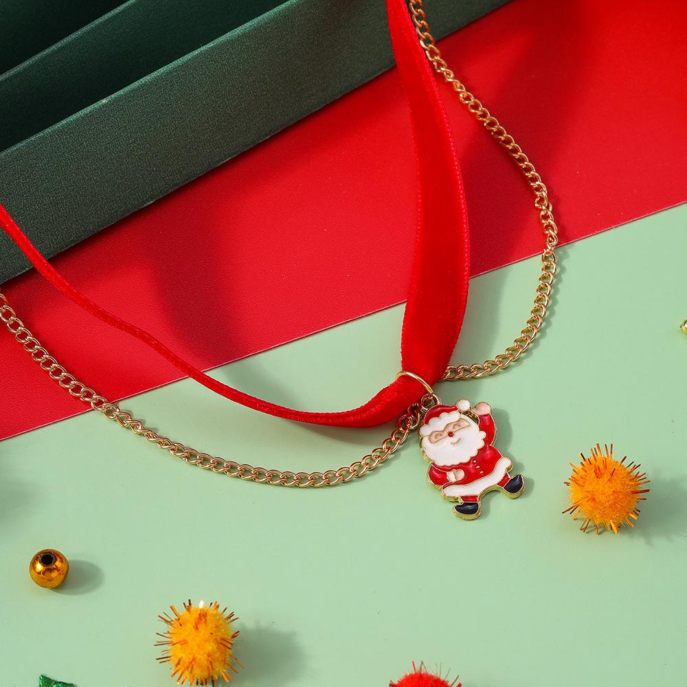Festliche Samt Weihnachtsmann Layering Halskette - Trendiger europäischer & amerikanischer Weihnachtsschmuck