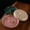 Ceramic Round Incense Holder for Indoor Use - Japanese Style Incense Burner with Line Design.