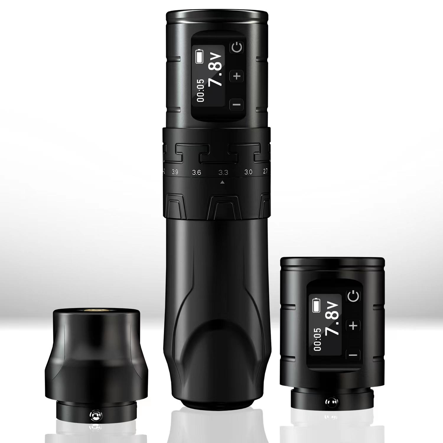 

Беспроводная тату-машинка Набор картриджей и ручек с адаптером RCA 2 шт. Батарея Регулируемый ход 2,0-4,2 мм 1500 мАч Бессердечниковый двигатель для лайнера-шейдера чёрный