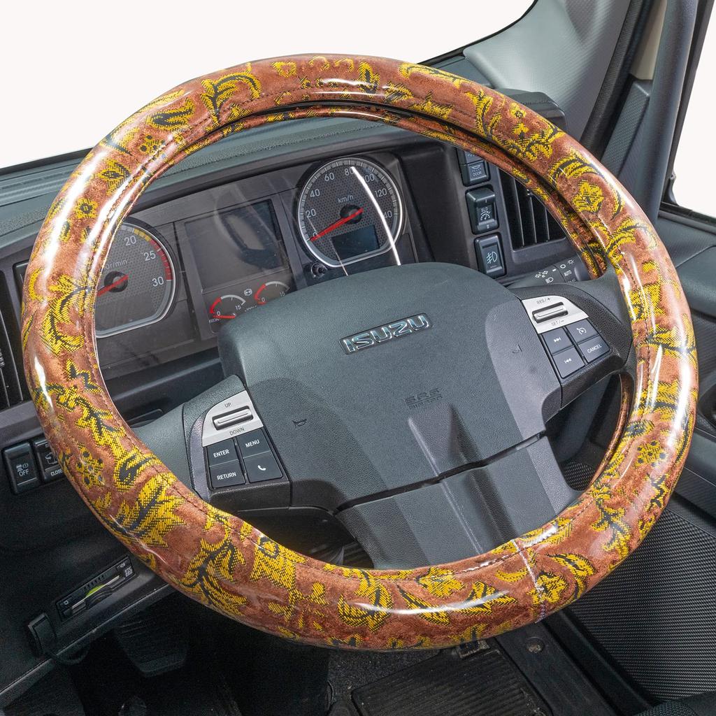 Miyabi Truck Truck Truck Kinkazan Extra Thick Steering Wheel Medium (MIYABI) Supplies, Parts, Interior, Cover, Versailles, Brown, (38-39cm), HC-VRMBR