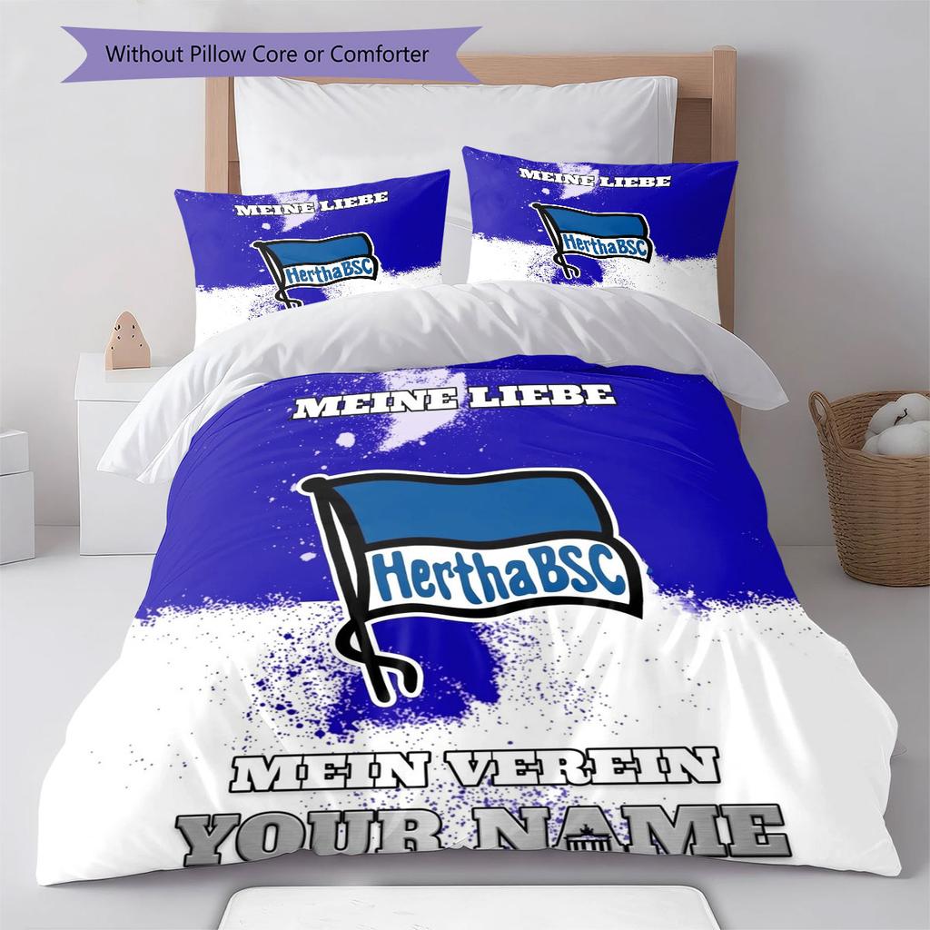 Hertha BSC Custom Name Pattern Bedding,Quilt Set Quilt Cover Pillowcase Home Birthday Gift(1 * Duvet Cover + 2 * Pillowcase, Without Core)